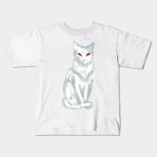 Snow cat with red eyes Kids T-Shirt by RedHeadAmazona
